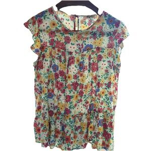 HAPTICS XL by Holly Harper Mint Flora Flutter Sleeve  Ruffle Springtime Floral